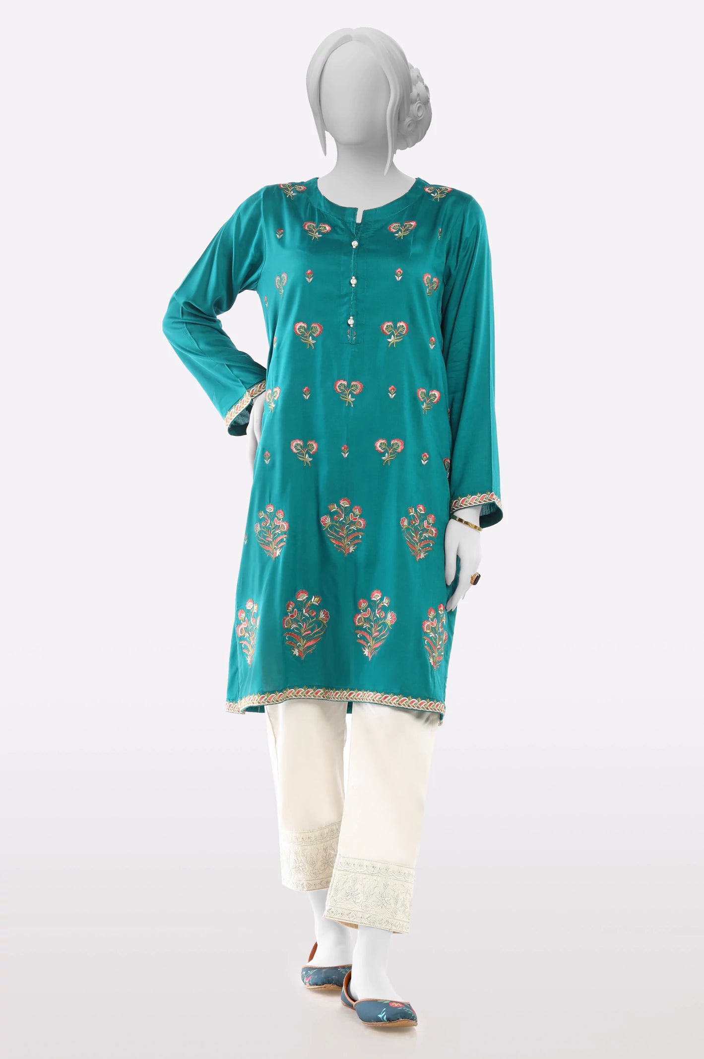 Bid Farewell To The Old Season Green Embroidered Kurti