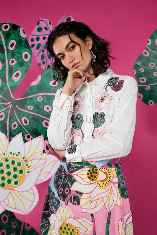 Flash Sales Lotus Leopard Embroidery Shirt