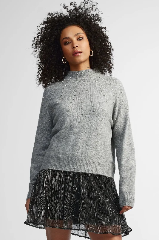 Seasonal Fashion Chandail col montant en Moss avec bijoux - Femme
