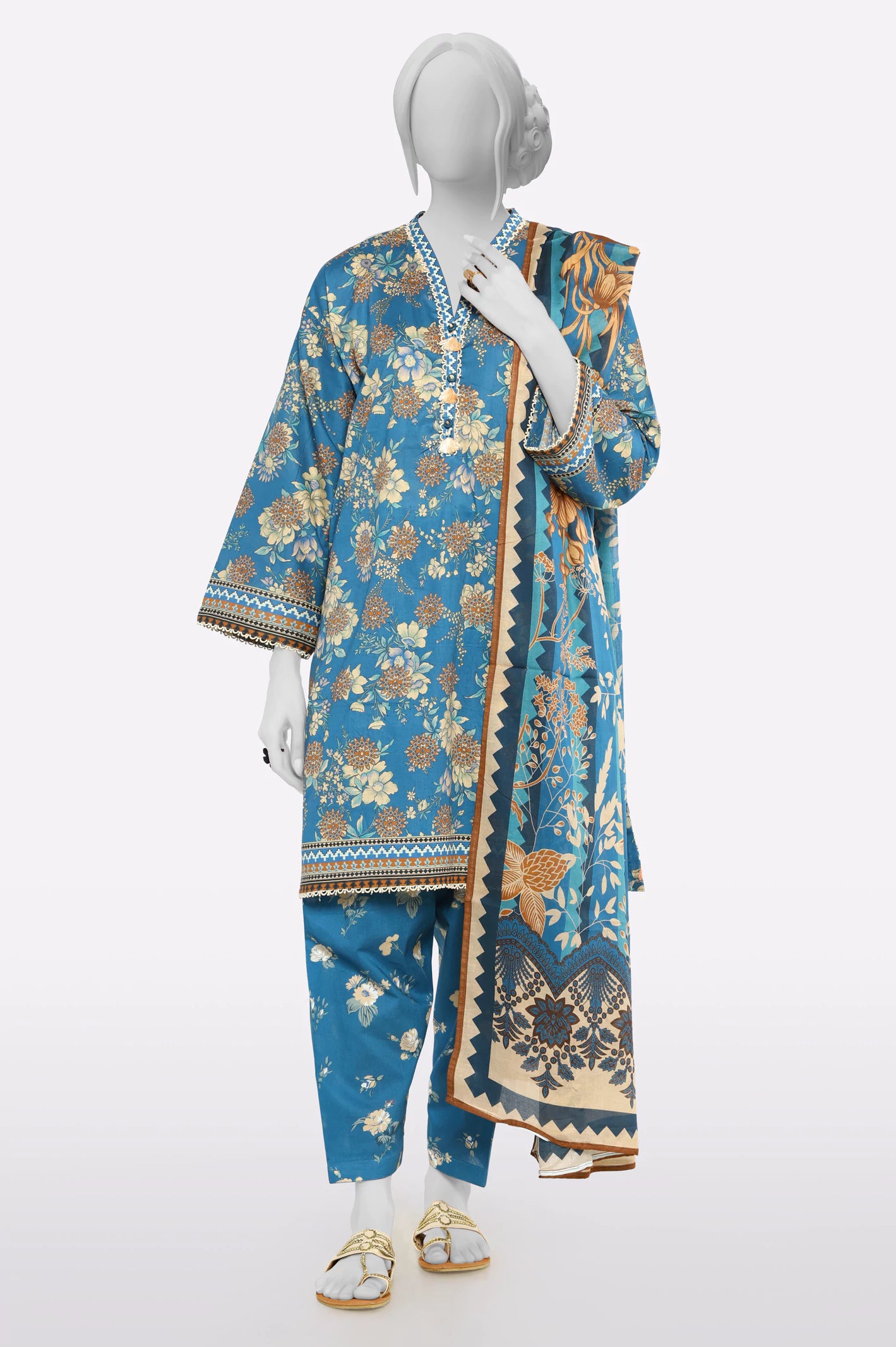 Latest Fashion Blue Printed 3PC