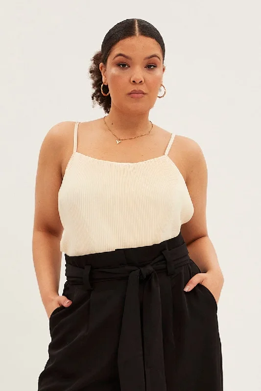 Elevated Casual Discounts White Plisse Top Sleeveless