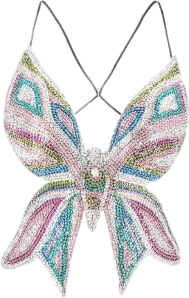 Popular Collection AREA Multicoloured Embroidered Crystal Butterfly Top UK XS/S