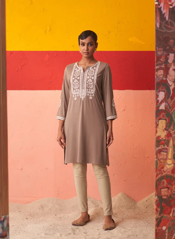 Cool Prices Beige Kurta for Women with Threadwork and Lace Detailing