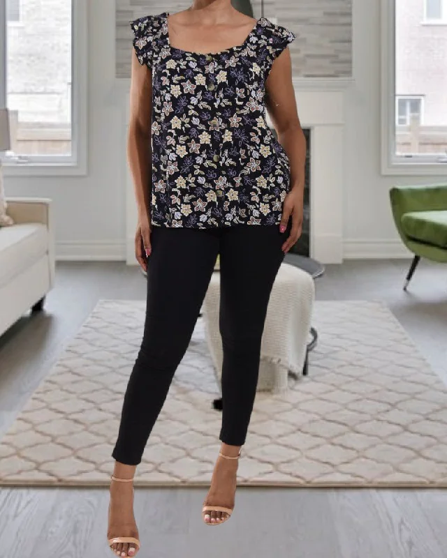 Chic And Trendy Black Ruffle Button Front Top