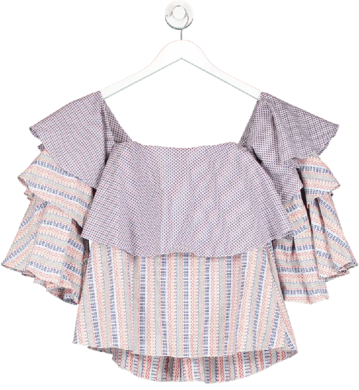 Limited Time Deal Caroline Constas Blue Off The Shoulder Tiered Ruffle Top UK S