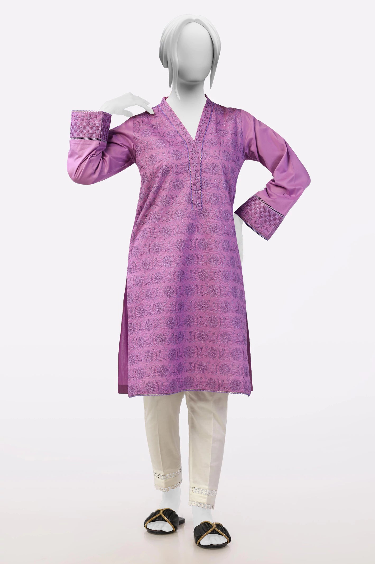 Seasonal Sale Purple Embroidered Kurti