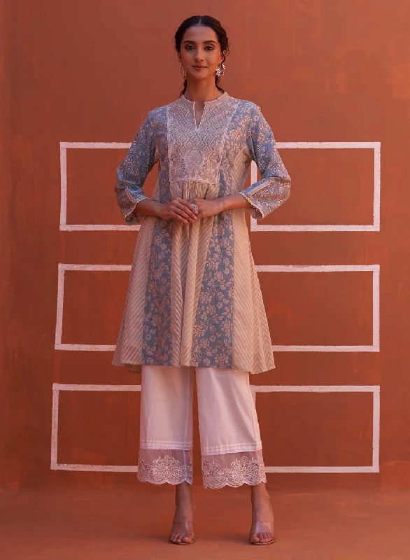 Hurry Before It's Gone Blue schiffli A-Line Kurta with Yoke Sequins Work