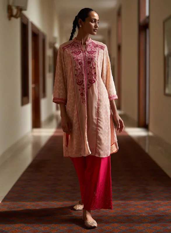Elevated Casual Discounts Pink Embroidery Knee Length Kurti