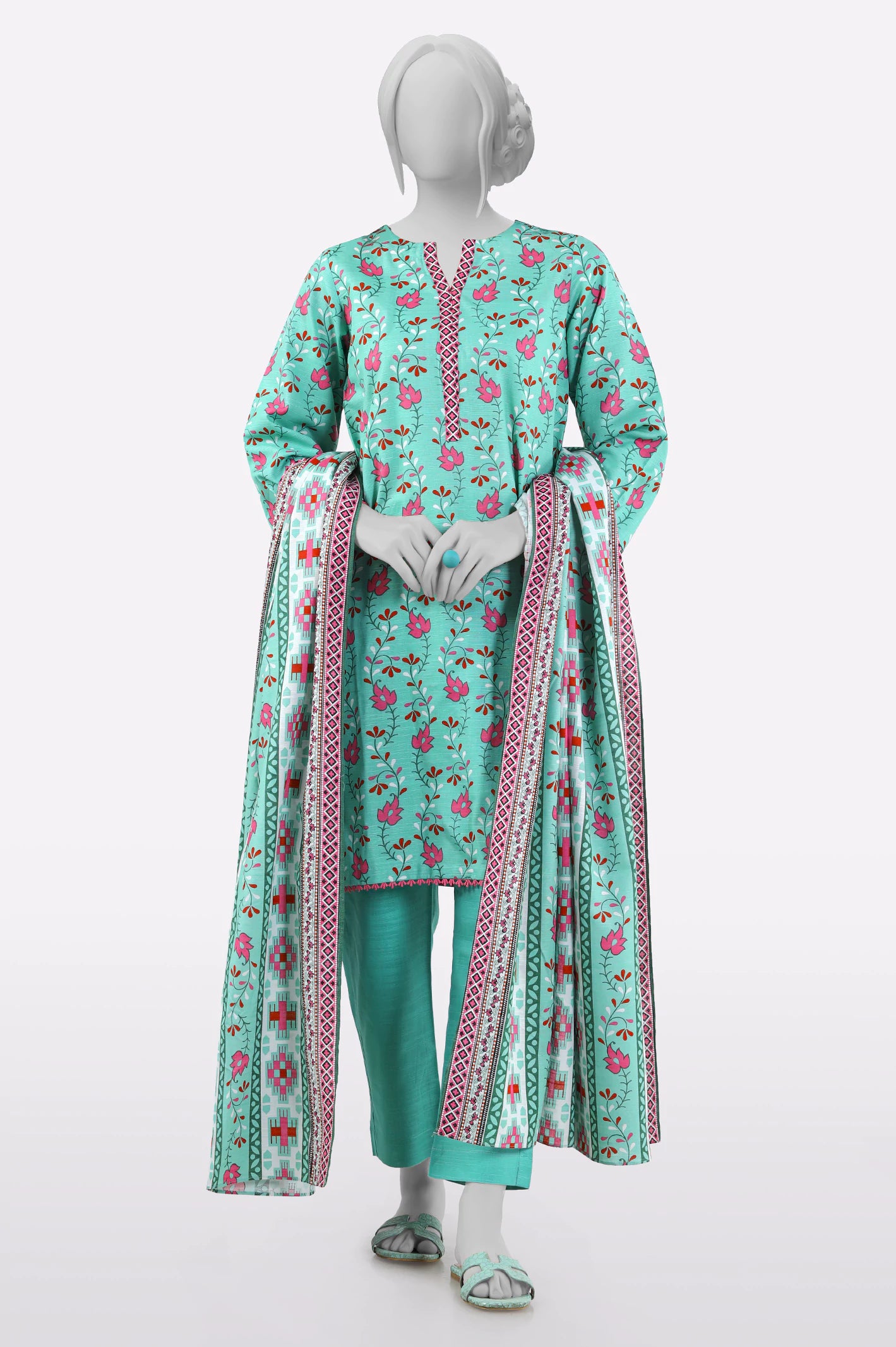 Fashion Sale Green Printed 3PC