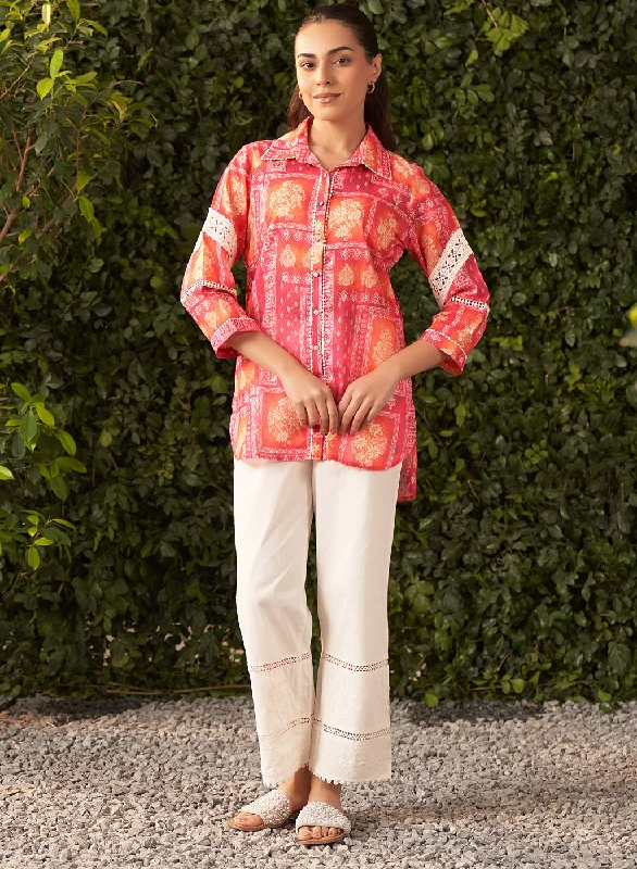 The Latest Trends Lyla Fuchsia Printed Cotton Jacquard Straight Shirt for Women