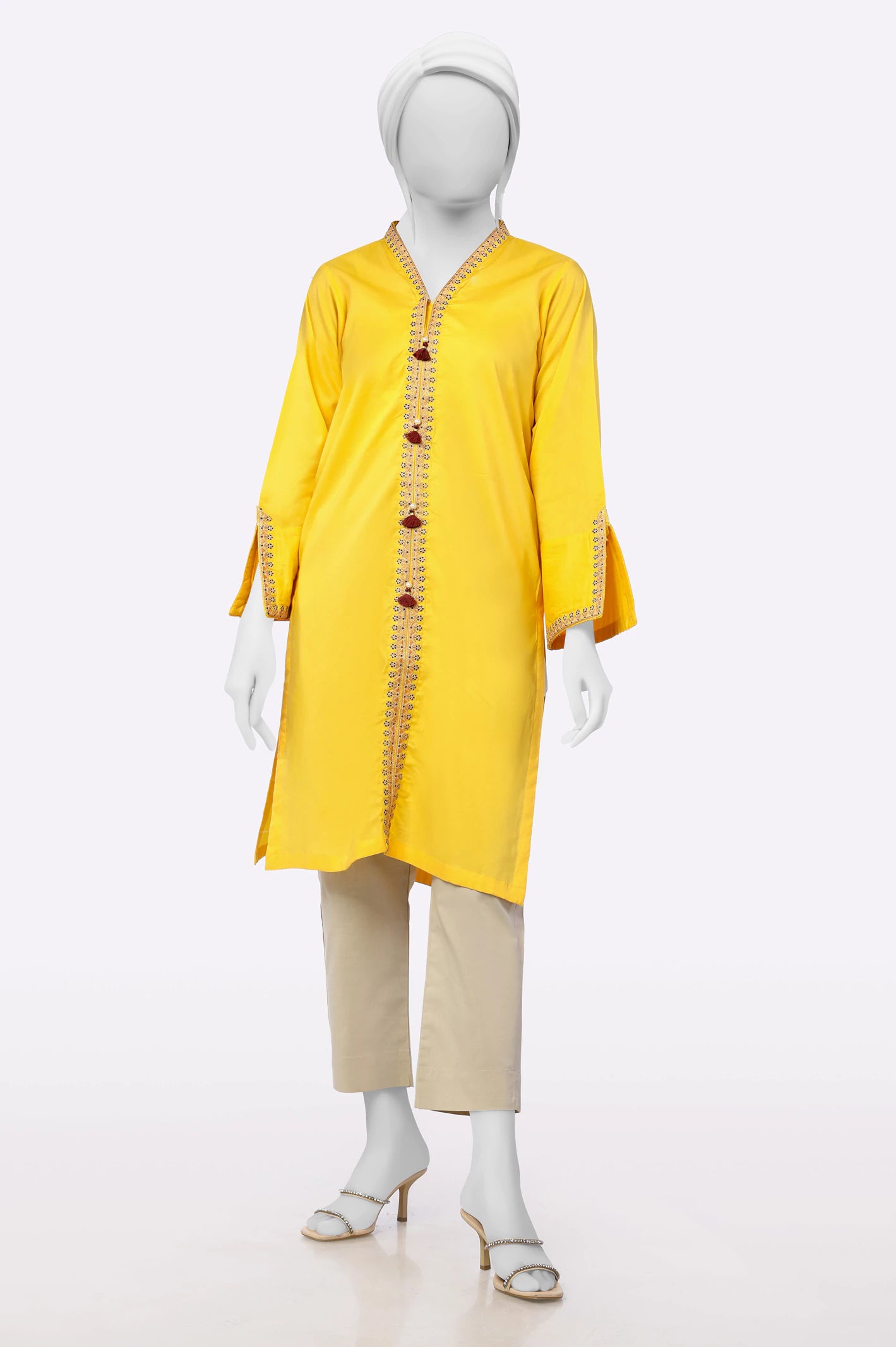 Flash Sales Yellow Embroidered Kurti