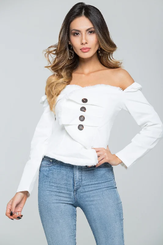 Chic Style, Always In Vogue White Thread-detail Angel Sleeves Top