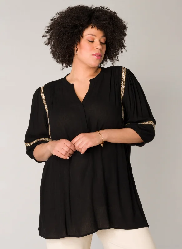 Huge Price Cut luftige schwarze Bluse mit feiner Bügelfalte