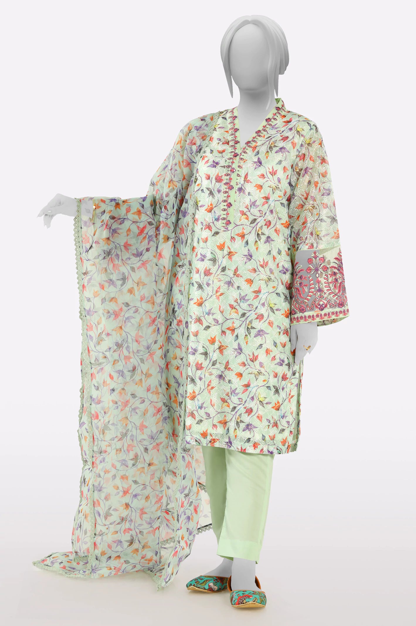 Shop Sale Items Green Embroidered 3PC