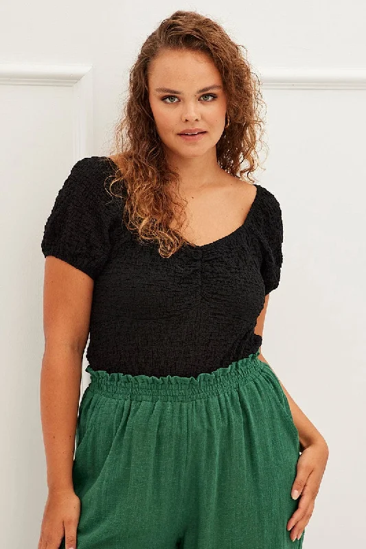 Shop The Hottest Deals Black Textured Peplum Top