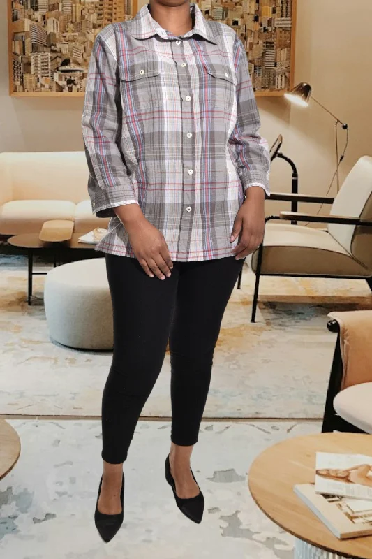 Fashionista Favorites Grey And White Plaid Shirt