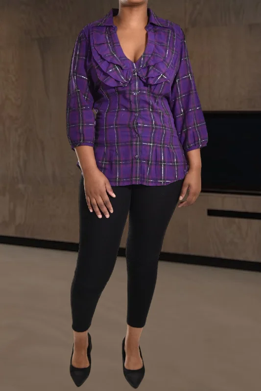 Spring Fashion Purple Ruffle Front Shirt