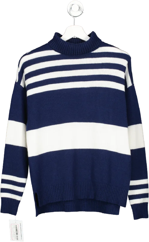 Edgy Fashion Deals J McLaughlin Blue Clara Cashmere Turtleneck In Stripe UK S