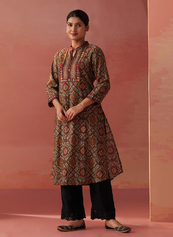 Vibrant Style Promotions Samiya Green Printed Chanderi Kurta