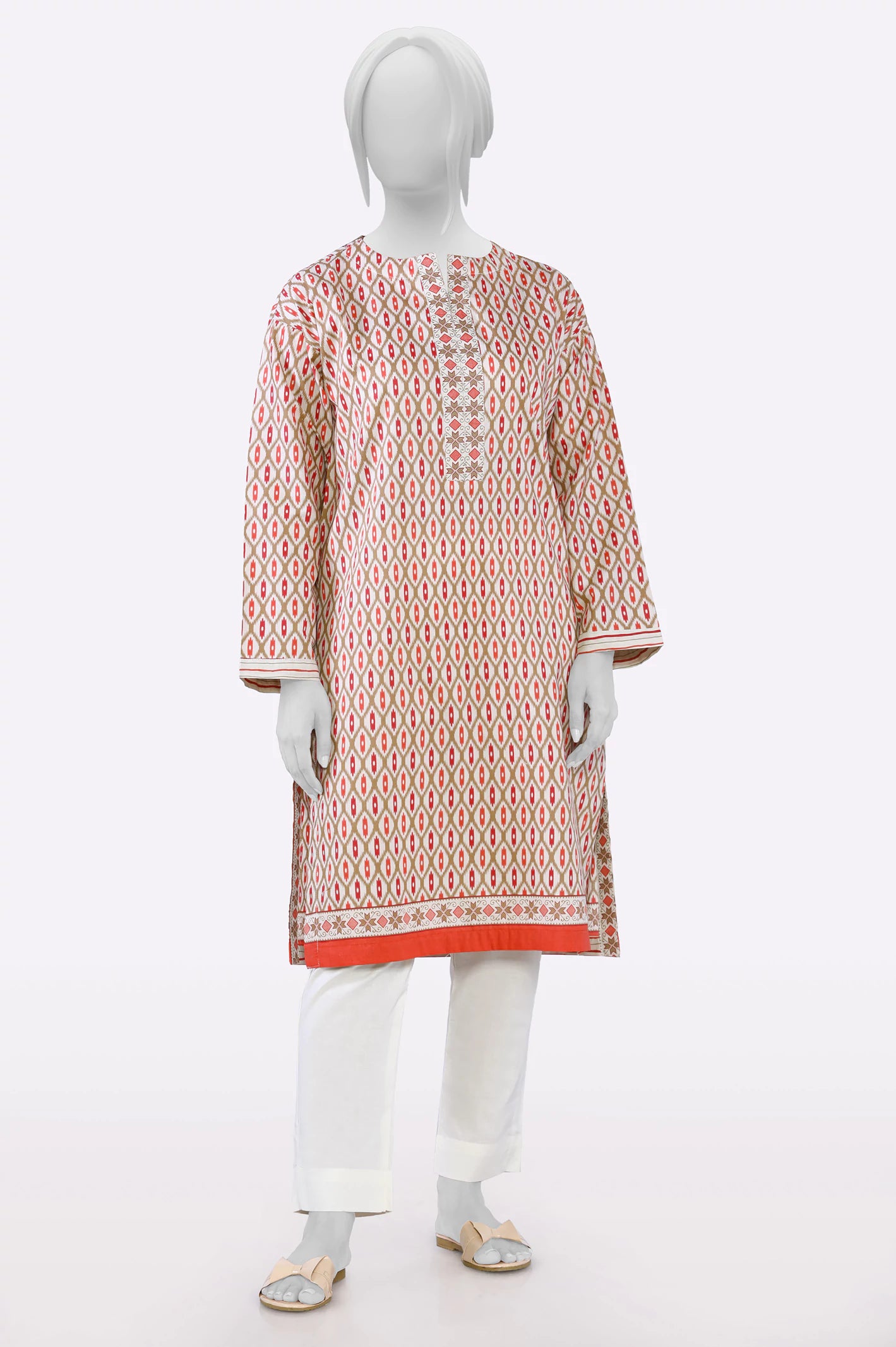 Chic & Modern Sales Cream Printed Kurti