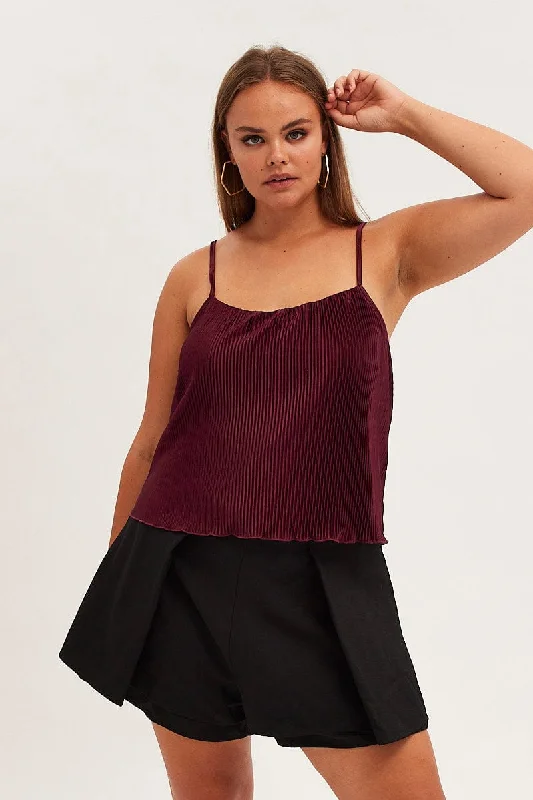 Modish Fashion Discounts Red Plisse Top Sleeveless