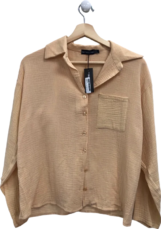 Athleisure Style Sale PrettyLittleThing Beige Casual Button-Down Shirt UK 4