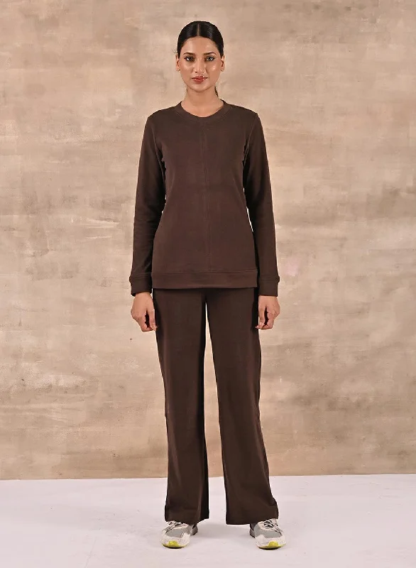 Embrace New Fashion Brown Solid Round Neck Track Suit