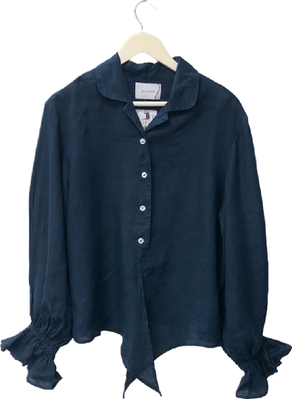 Vintage-Modern Style Offers Sleeper Navy Blue Ruffled Cuff Shirt UK S