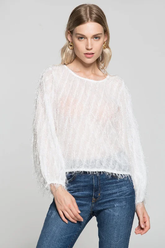 Seasonal Fashion White Sheer Fluff Top