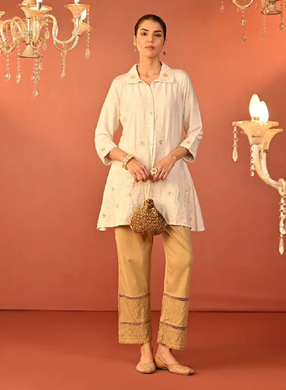 Flash Sale Fever Alayssa Ivory Embroidered Kurti for Women