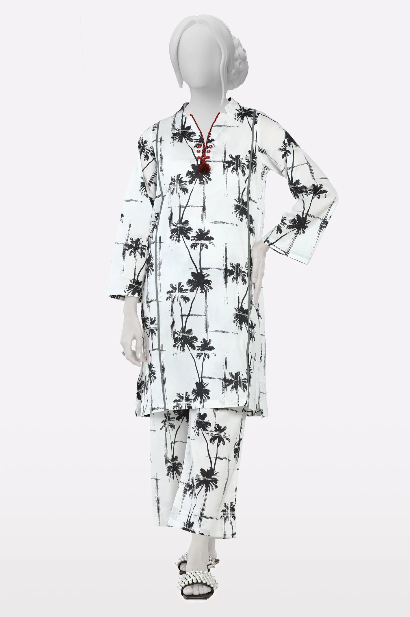 Vintage-Modern Style Offers White Printed 2PC