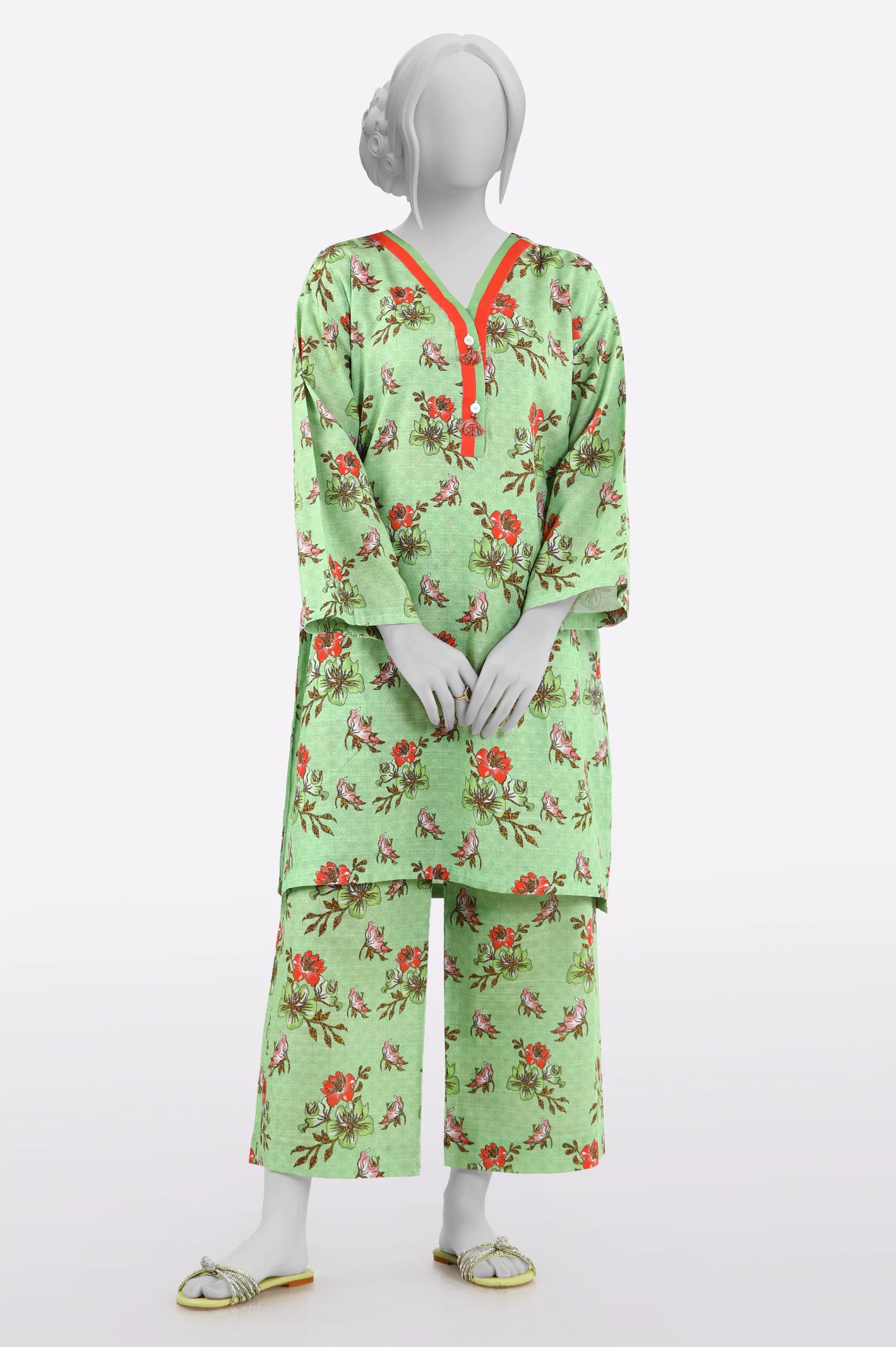 End Of Season Sale Parrot Green Printed 2PC