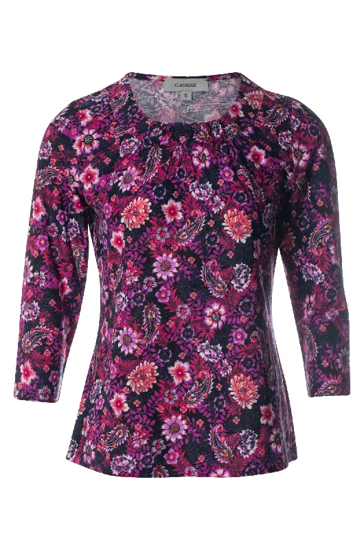 Huge Price Cut Textured Slinky Top | Pink Paisley Garden | 9121BR