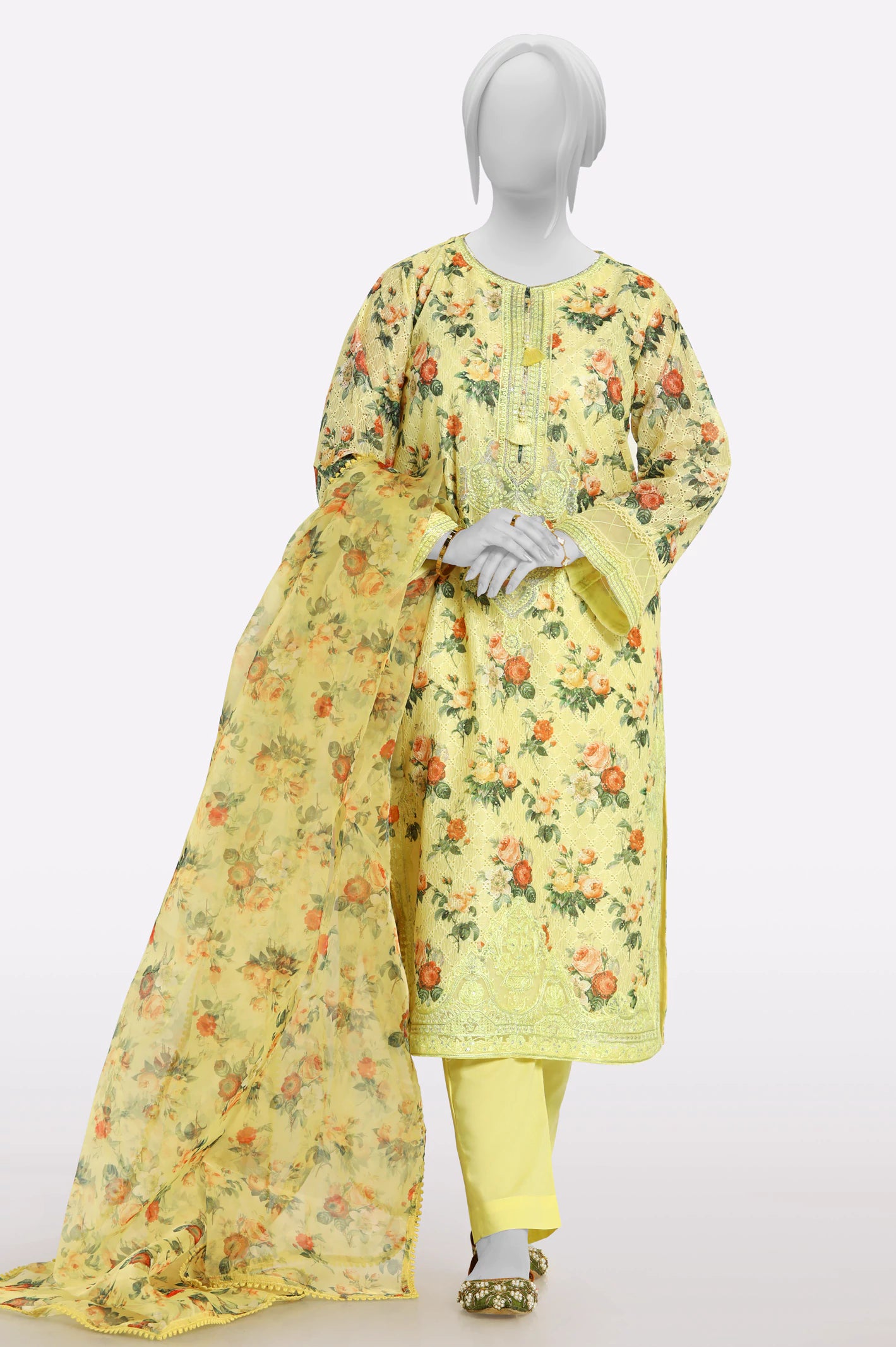 Exclusive Deals Online Yellow Embroidered 3PC