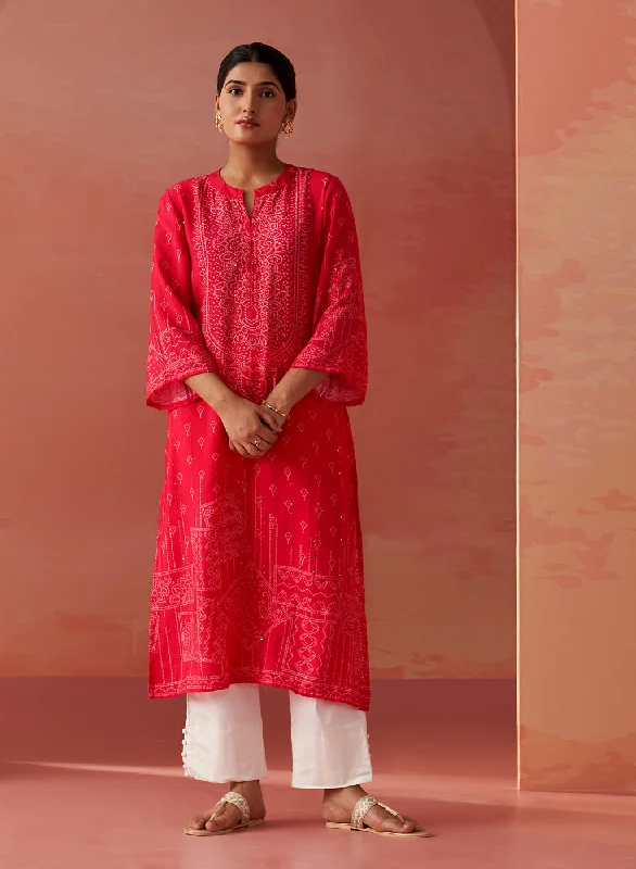 Top Deals Dania Pink Long Printed Viscose Kurta for Women