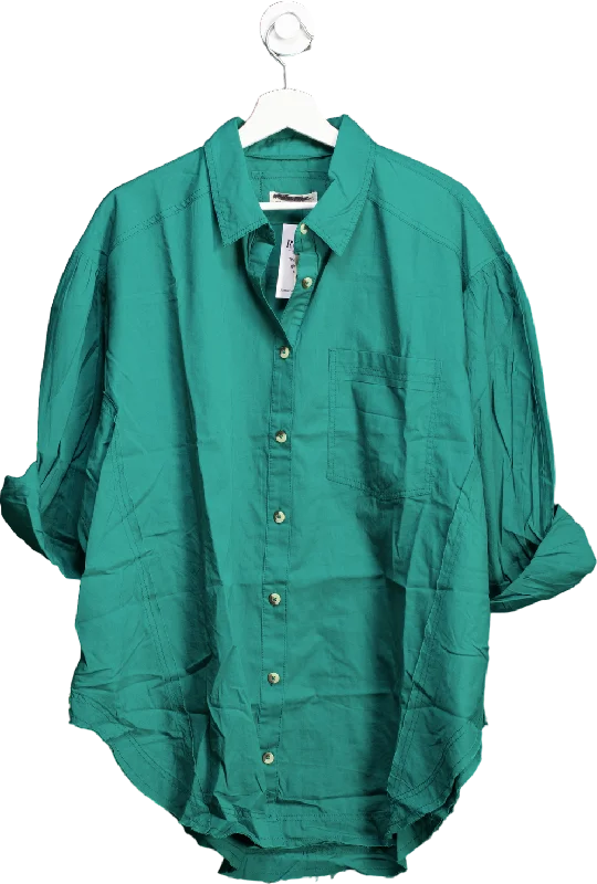 Cool Prices Free People Green Cotton Happy Hour Oversized Shirt UK XS