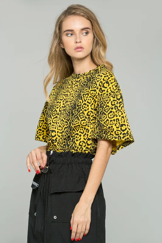 Effortless Style, Endless Impact Yellow and Black Leopard Print Oversized Blouson Top