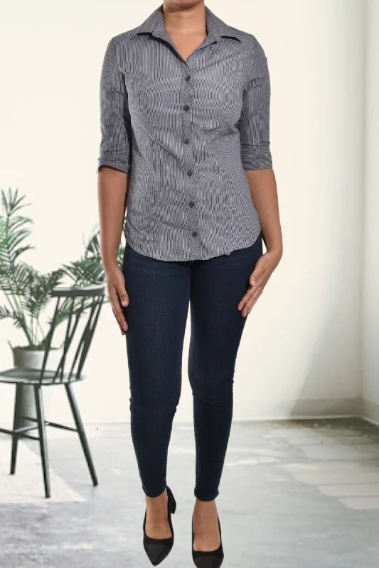Casual Chic Deals Ladies Grey Stripe Button Front Shirt