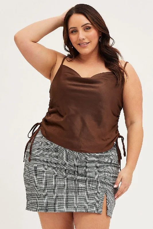 Massive Savings Brown Singlet Top Satin Ed Side