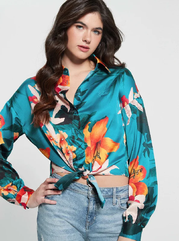 Don't Miss Out Eco Green Floral Bowed Jun Shirt
