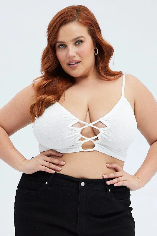 Find Your Unique Flair White Cutout Top Textured Shoestring Top