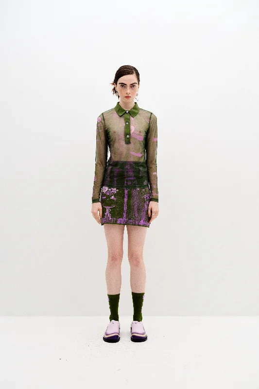 Fashion Forward, Function First SCARLET MIXED MEDIA SHEER SHIRT