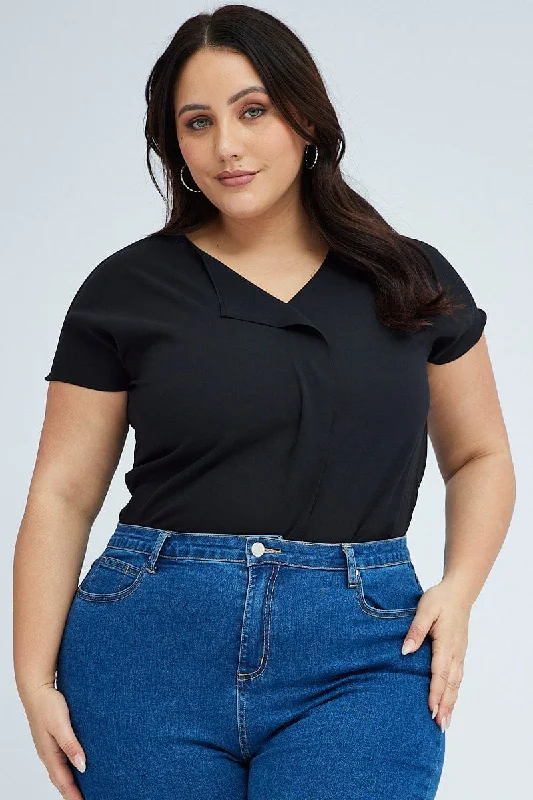 Affordable Trendy Fashion Black V-neck Top