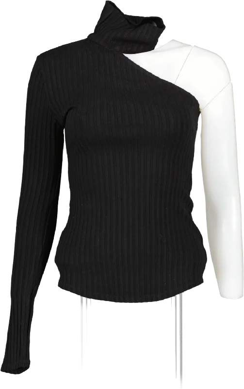 Feminine Luxe Style Sale The Range Black Ribbed One Sleeve Top UK XS