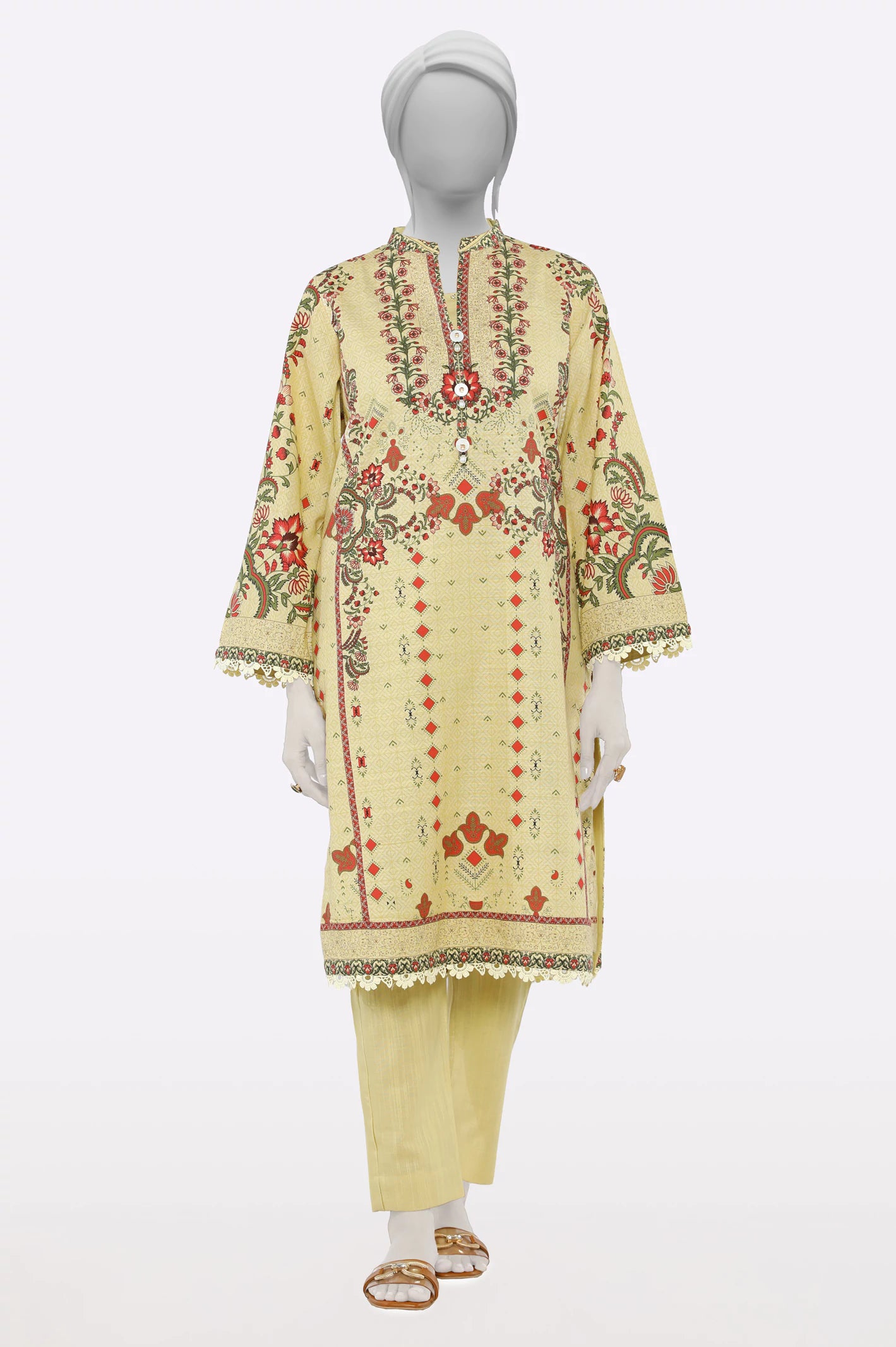 Relaxed Style Beige Printed 2PC