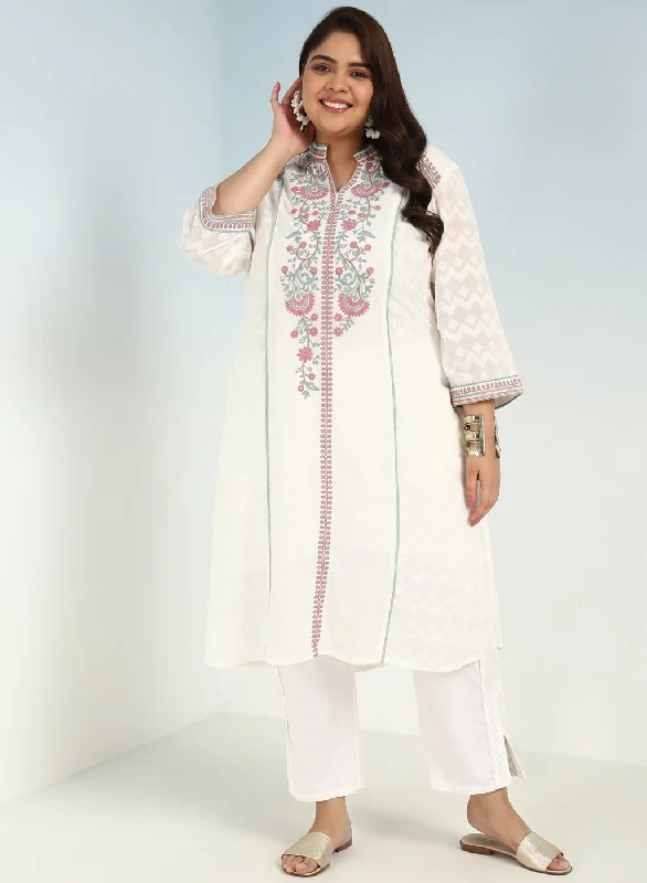 Modish Fashion Discounts Ivory Embroidery Knee Length Kurti