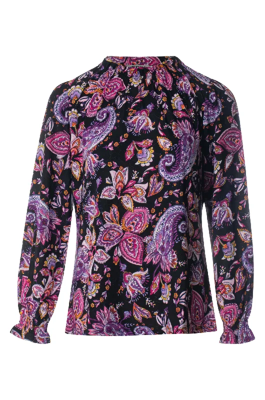 Explore What's New Printed Slinky Top with neck frill | Purple Spice Wave | 7403BR