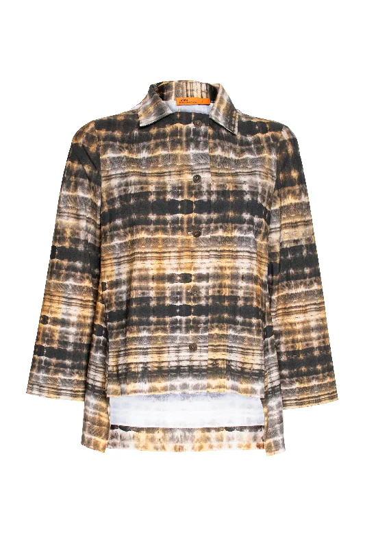 Boutique Styles Open Collar Shirt - Khaki Print Jersey 8644