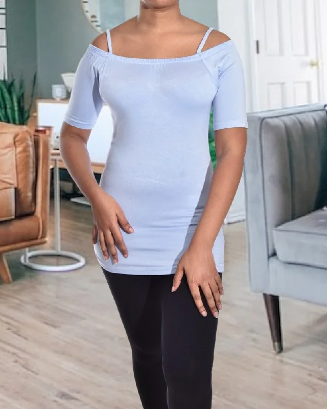 Big Savings Blue Off Shoulder Strappy Top