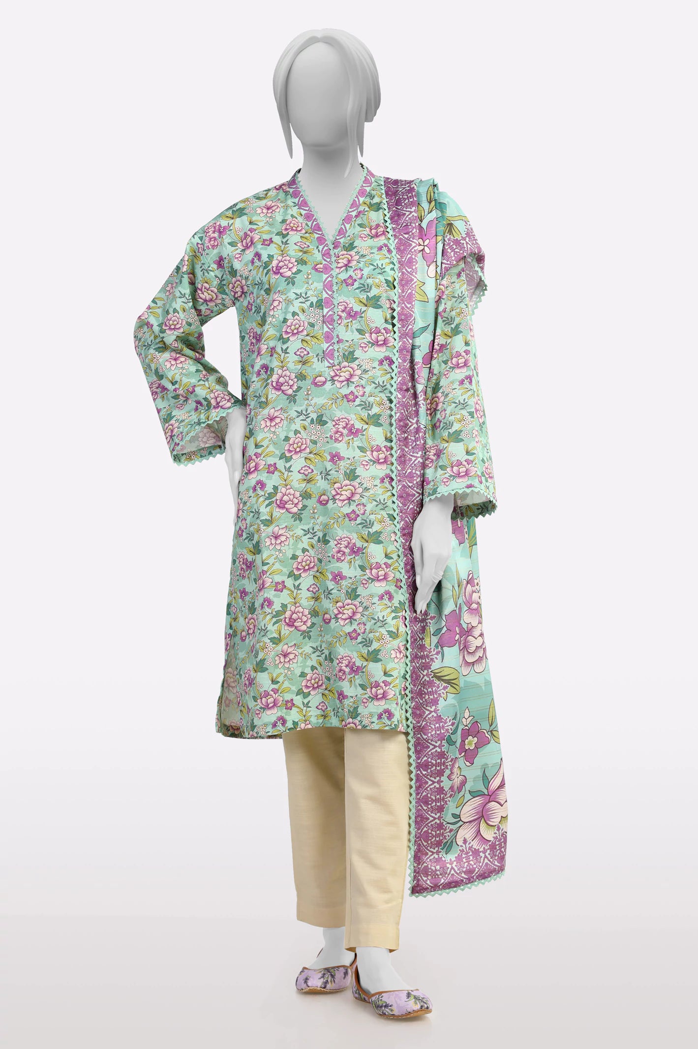 Urban Style Promotions Sea Green Printed Kurti With Dupatta